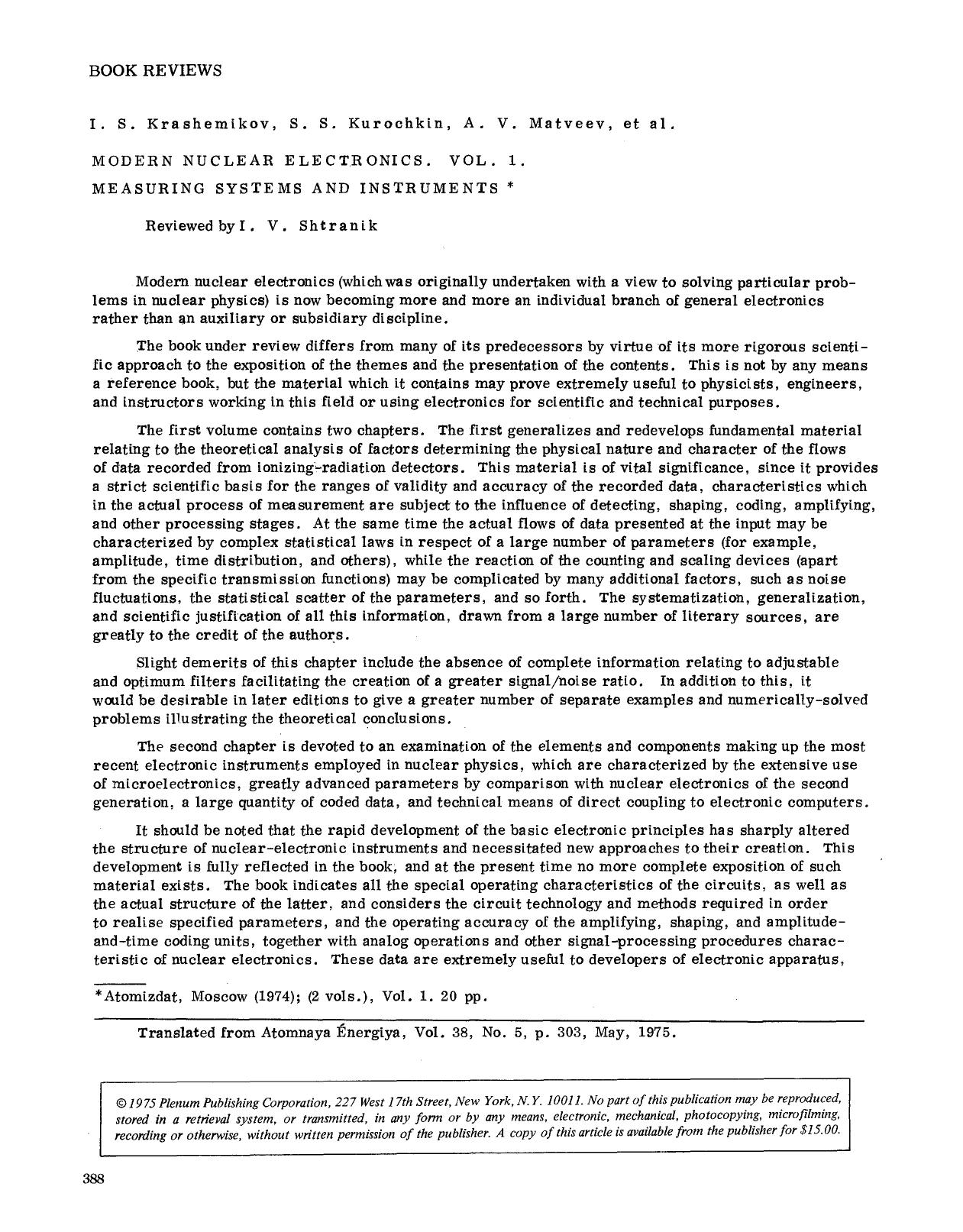 Modern nuclear electronics. Vol. 1. measuring systems and instruments by Unknown