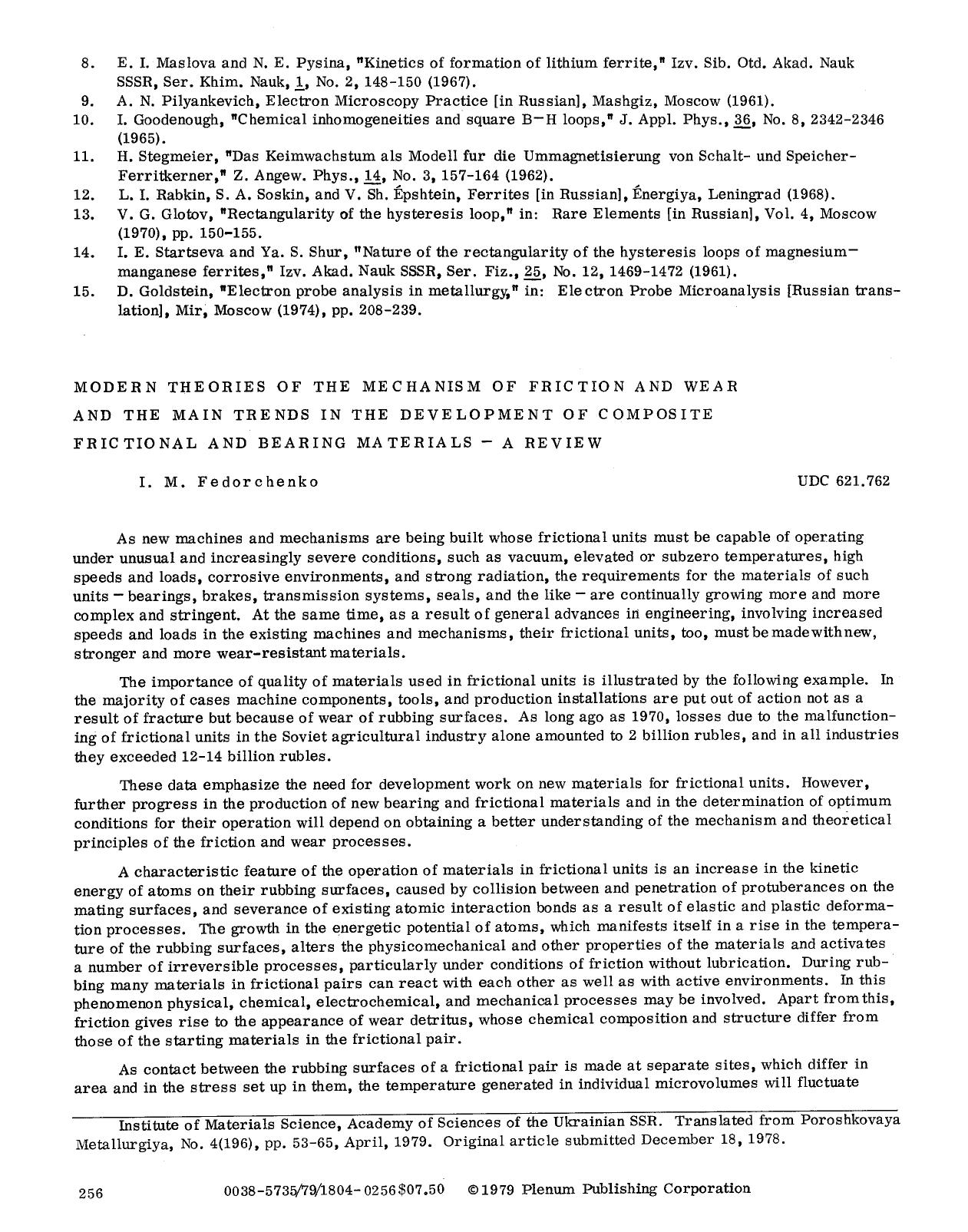 Modern theories of the mechanism of friction and wear and the main trends in the development of composite frictional and bearing materials &#x2014; A review by Unknown