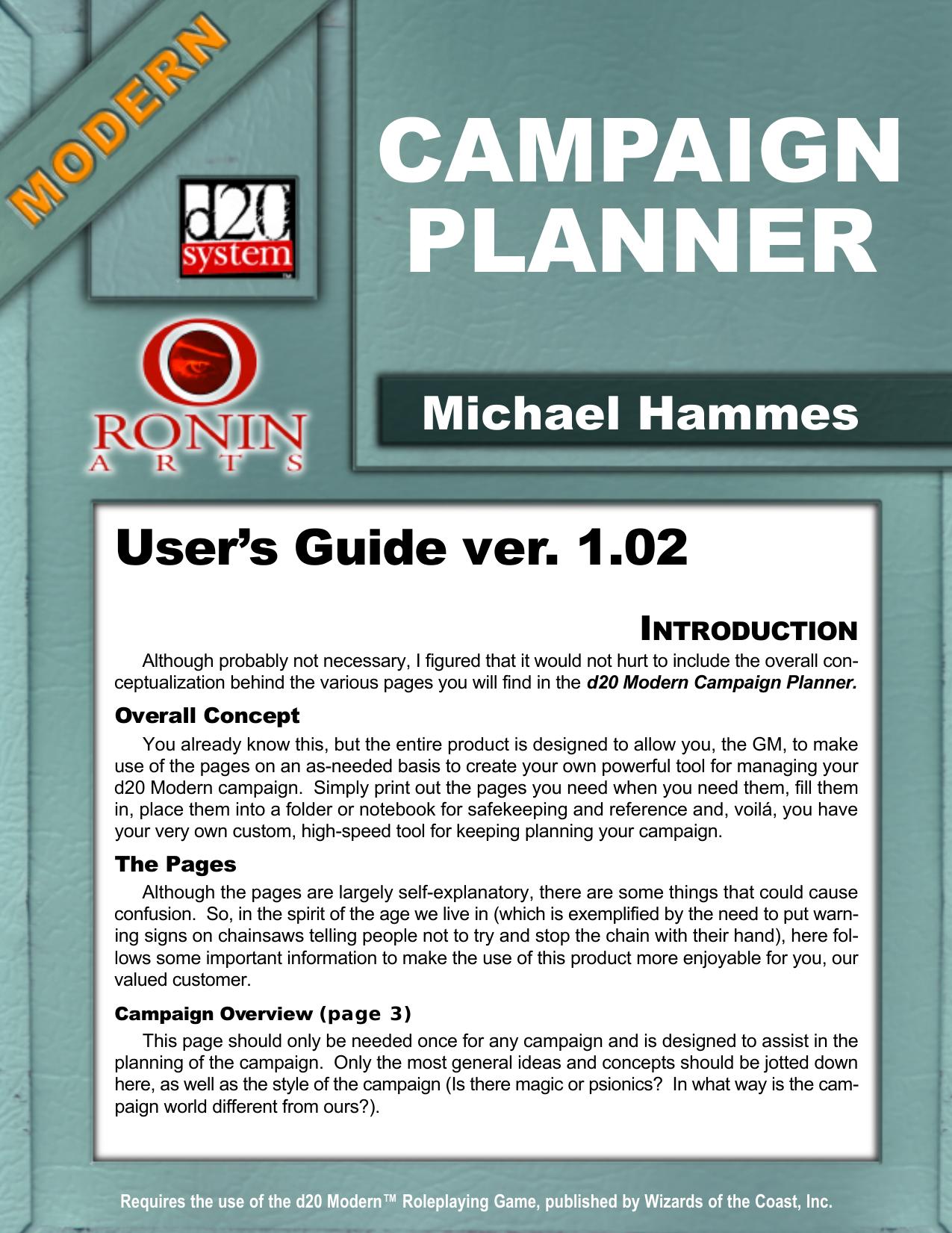 Modern: Campaign Planner by Ronin Arts