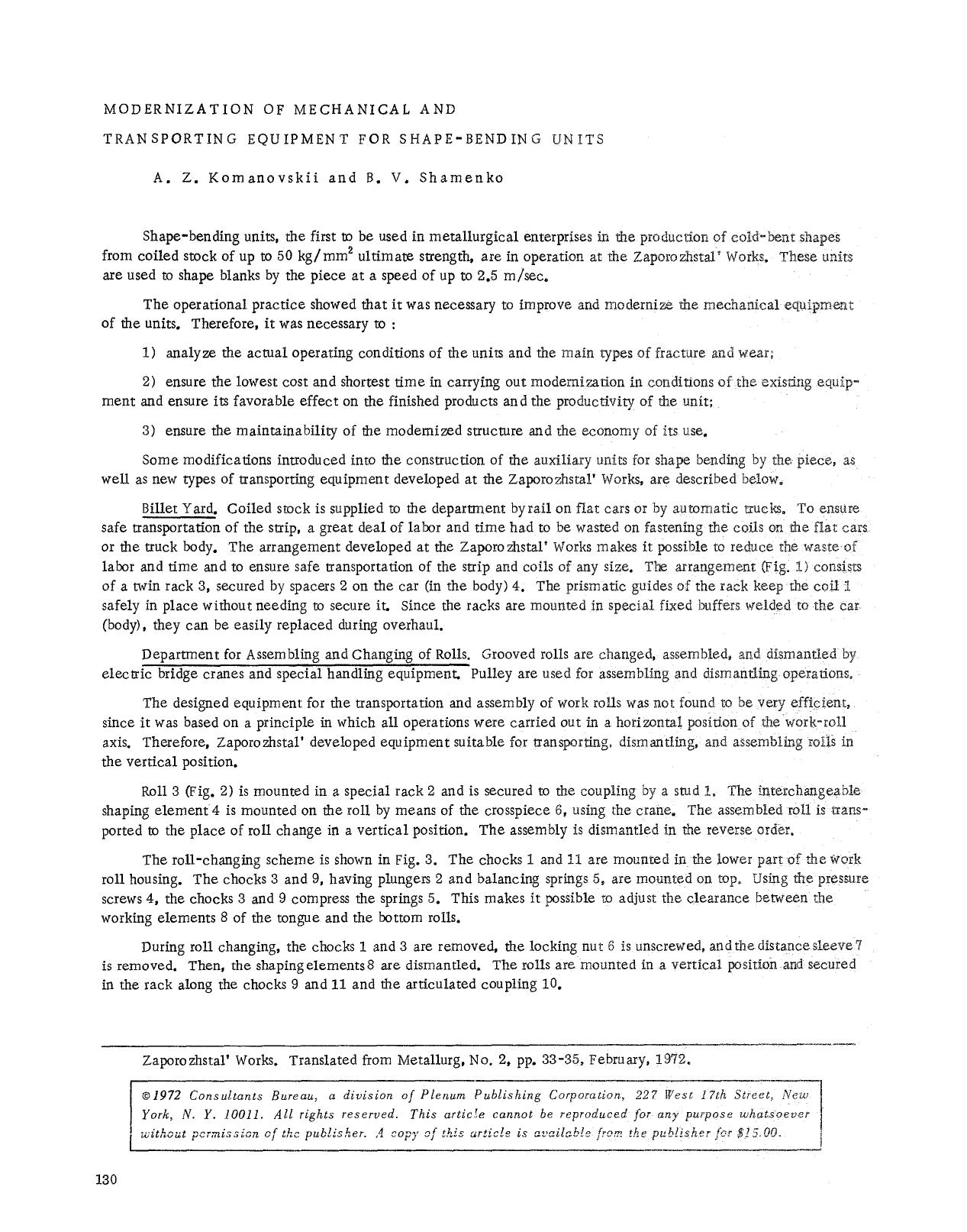 Modernization of mechanical and transporting equipment for shape-bending units by Unknown