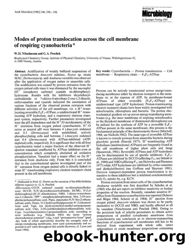 Modes of proton translocation across the cell membrane of respiring cyanobacteria by Unknown