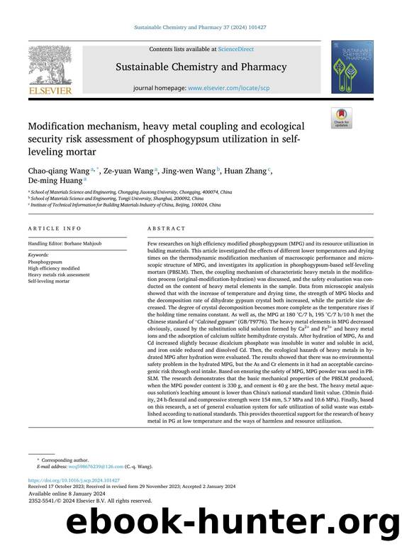 Modification mechanism, heavy metal coupling and ecological security risk assessment of phosphogypsum utilization in self-leveling mortar by Chao-qiang Wang & Ze-yuan Wang & Jing-wen Wang & Huan Zhang & De-ming Huang