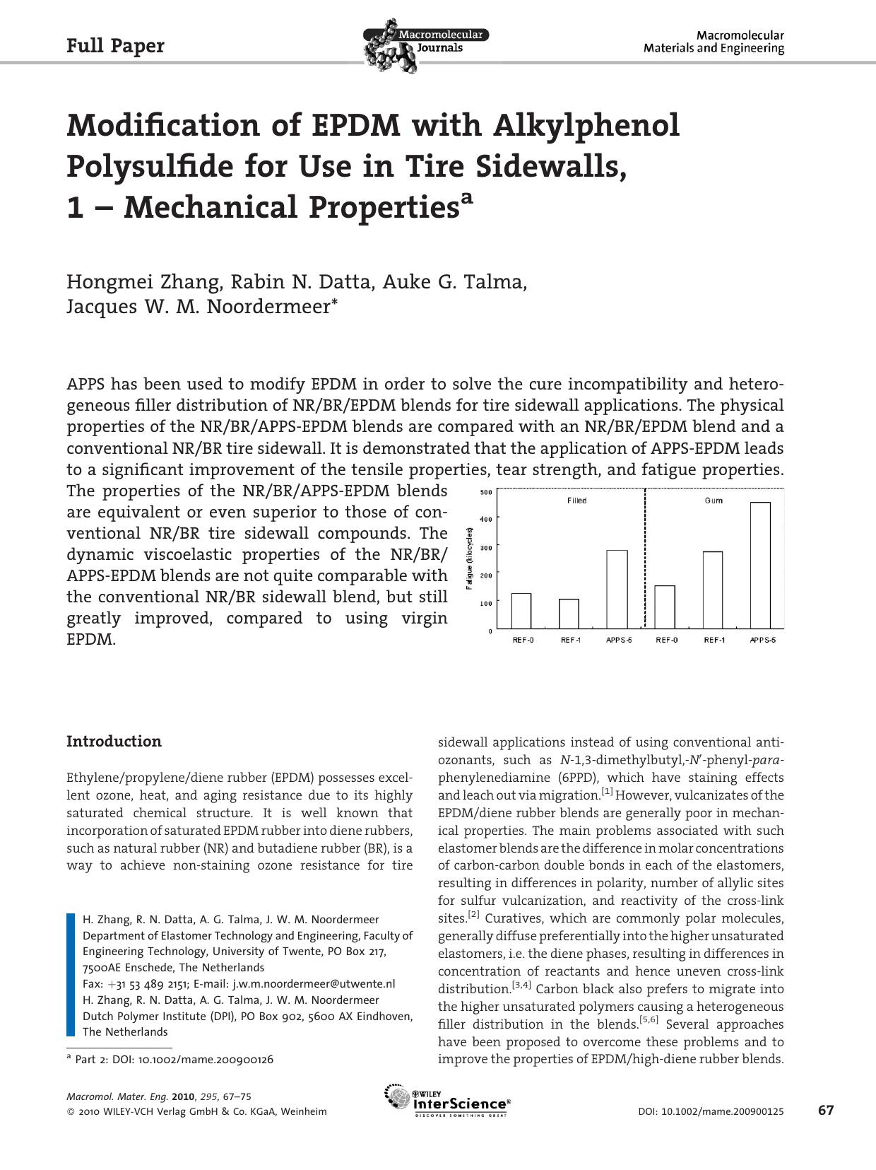 Modification of EPDM with Alkylphenol Polysulfide for Use in Tire Sidewalls, 1 - Mechanical Properties by Unknown