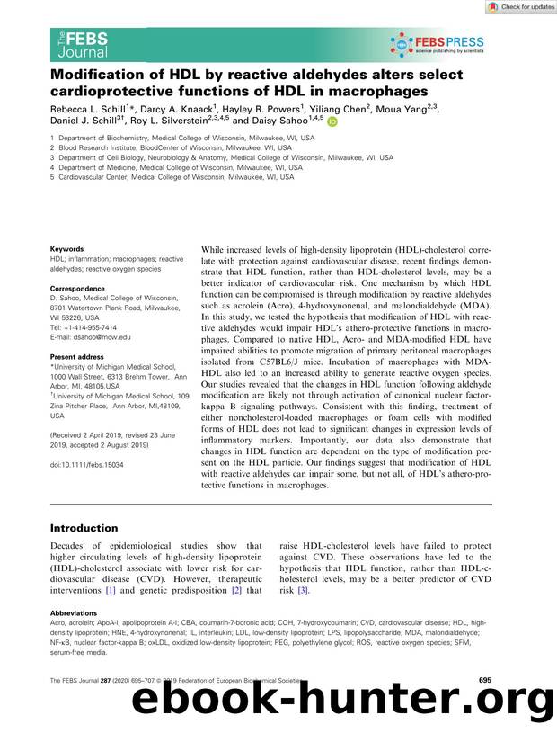 Modification of HDL by reactive aldehydes alters select cardioprotective functions of HDL in macrophages by Unknown