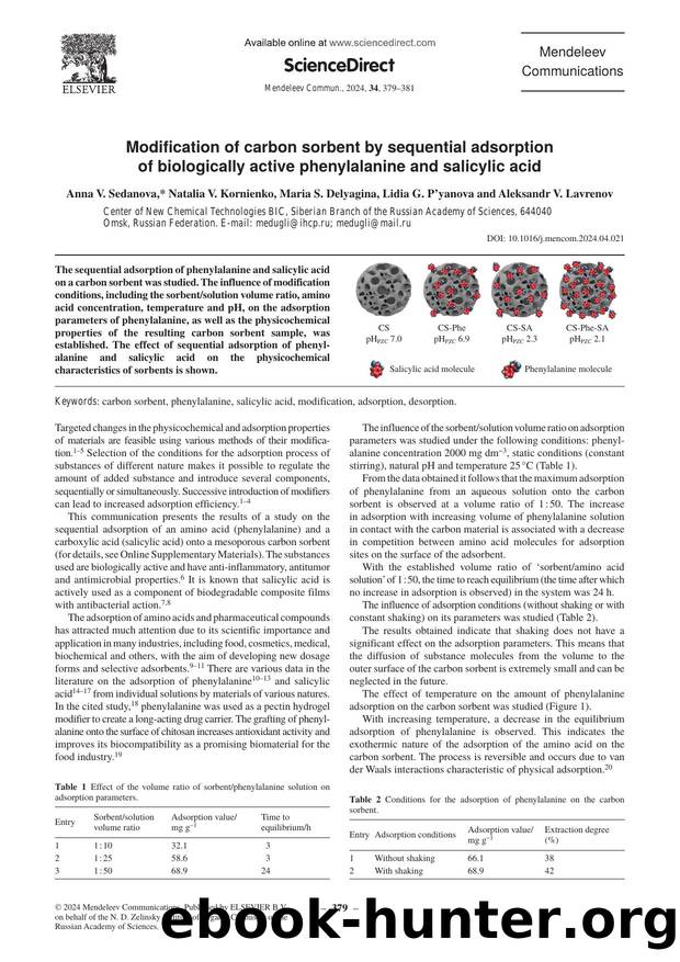 Modification of carbon sorbent by sequential adsorption of biologically active phenylalanine and salicylic acid by unknow