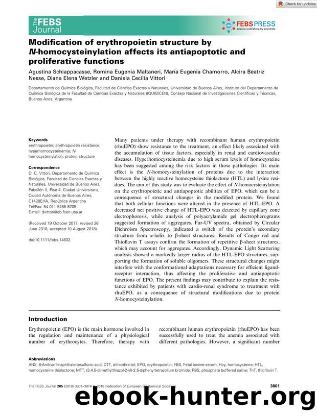 Modification of erythropoietin structure by Nâhomocysteinylation affects its antiapoptotic and proliferative functions by Unknown