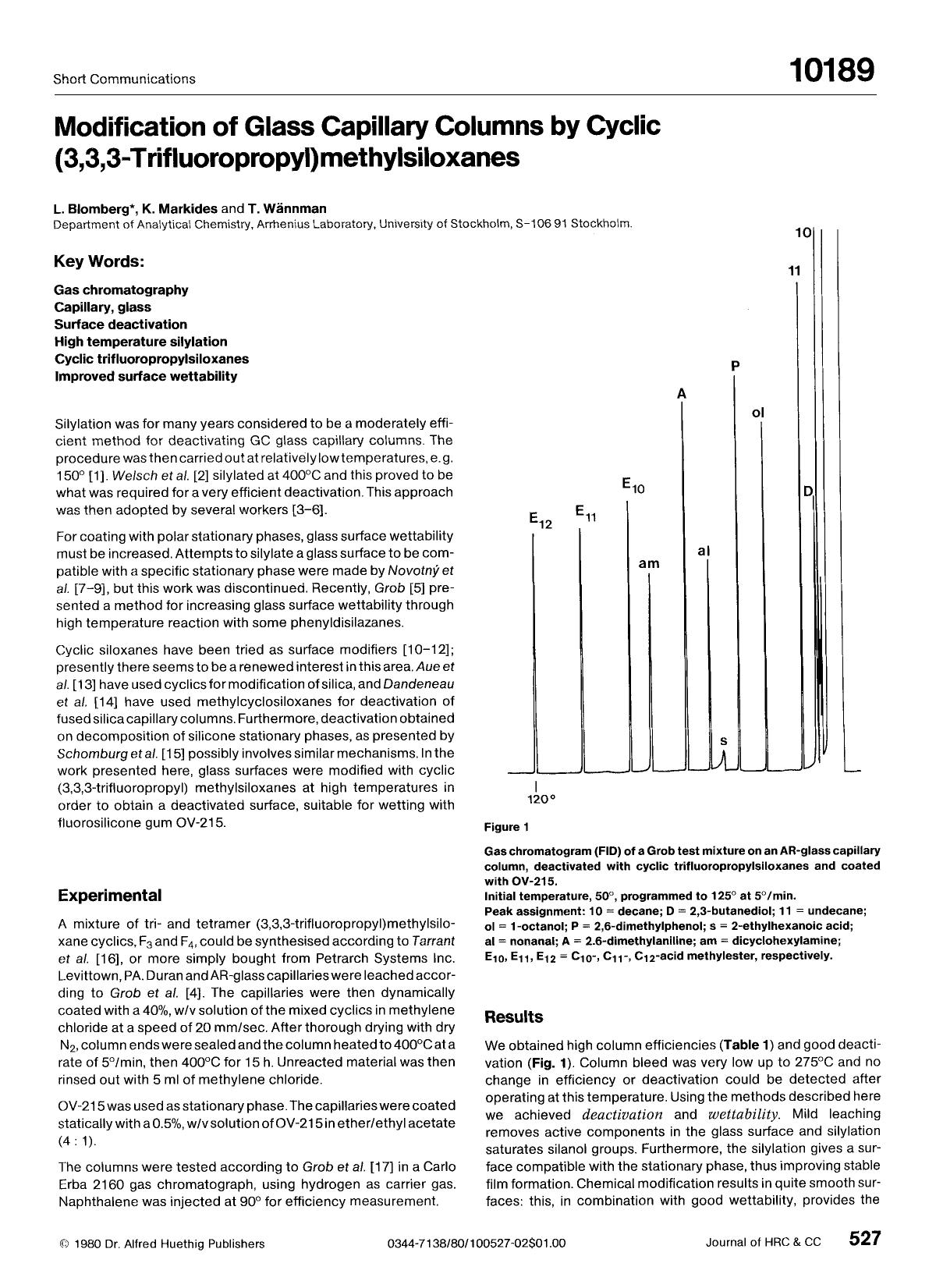Modification of glass capillary columns by cyclic (3,3,3-trifluoropropyl)methylsiloxanes by Unknown