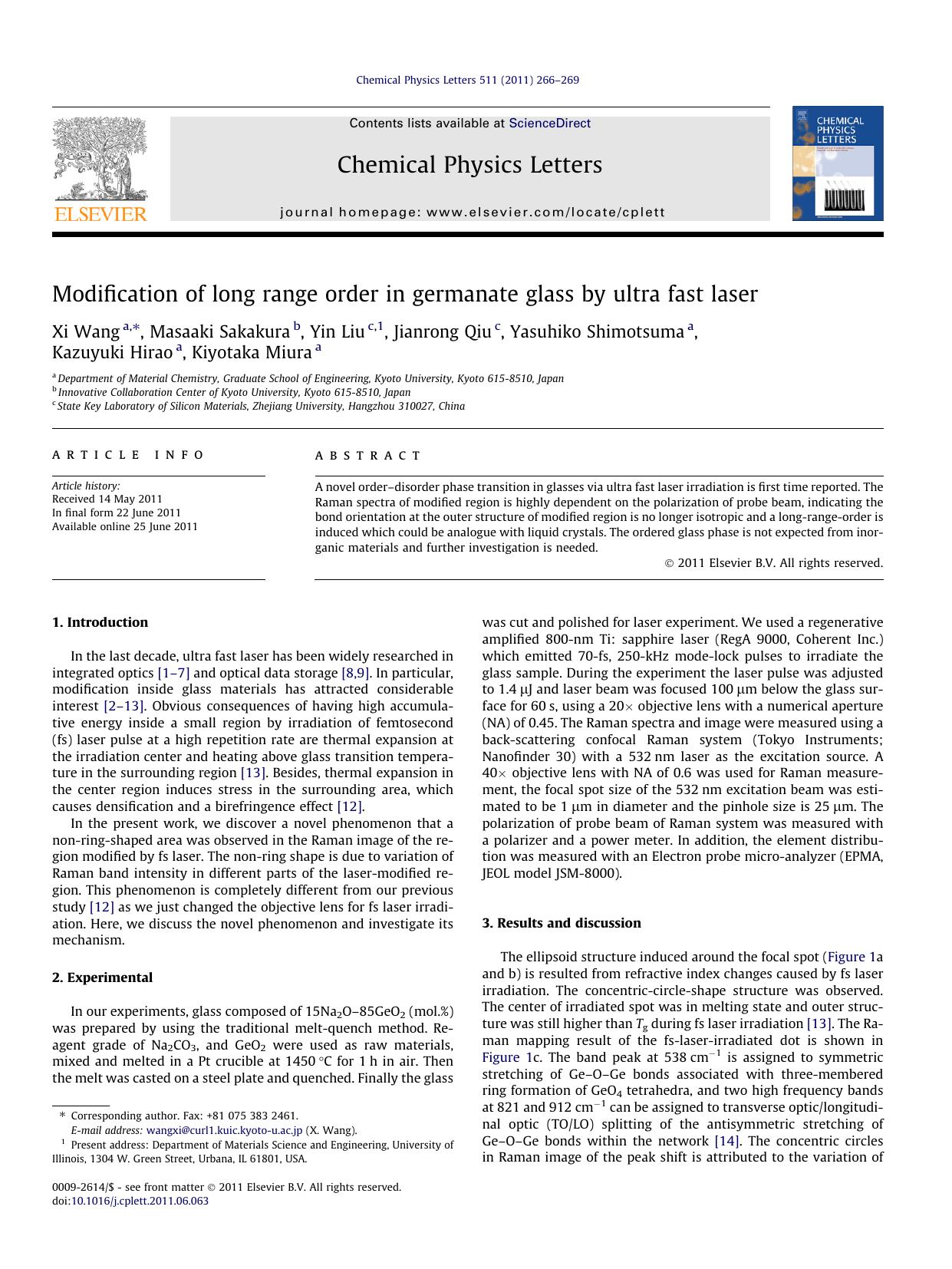 Modification of long range order in germanate glass by ultra fast laser by unknow