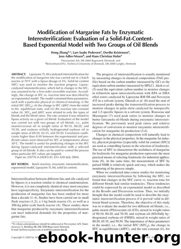 Modification of margarine fats by enzymatic interesterification: Evaluation of a solid-fat-content-based exponential model with two groups of oil blends by Unknown