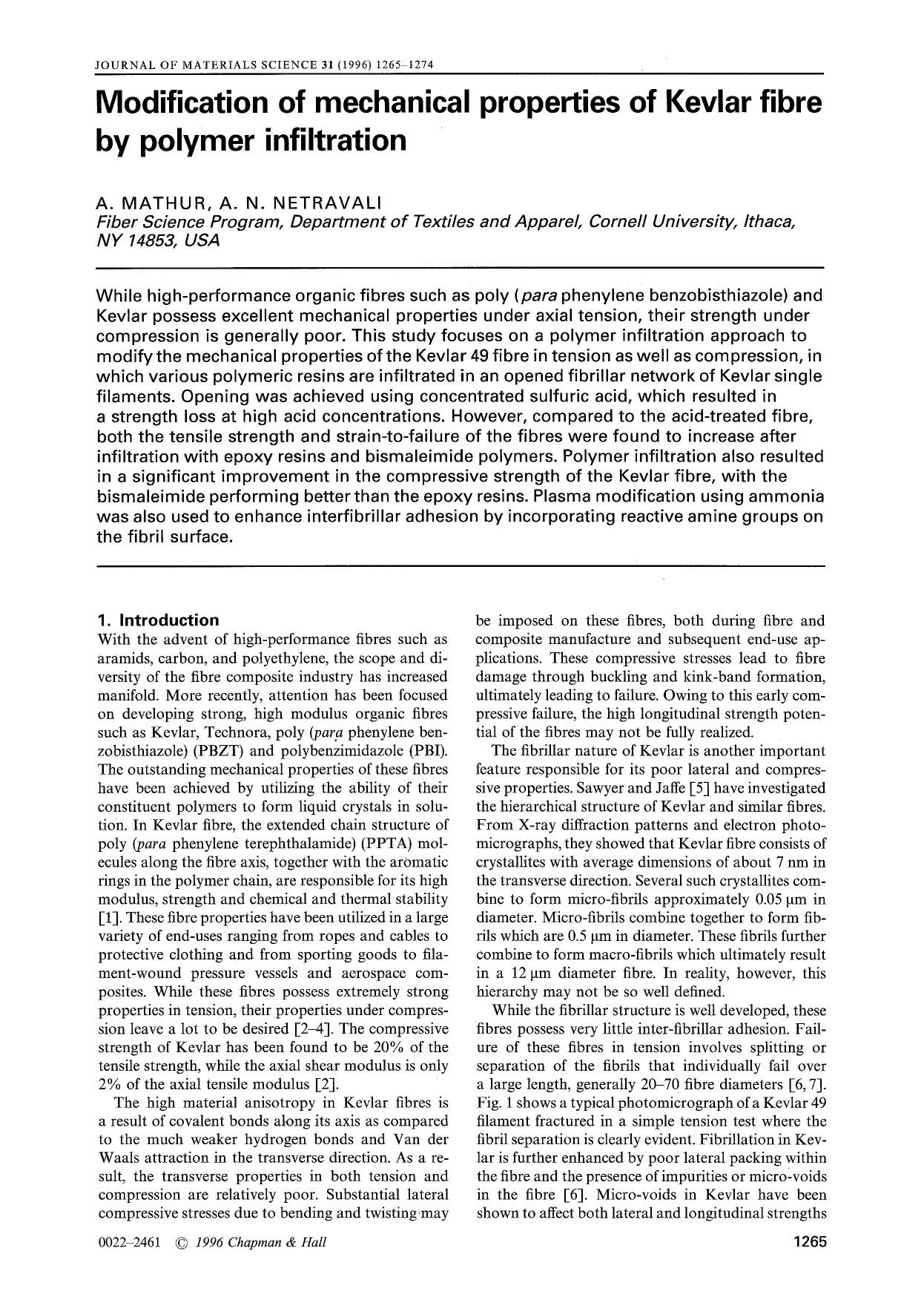Modification of mechanical properties of Kevlar fibre by polymer infiltration by Unknown