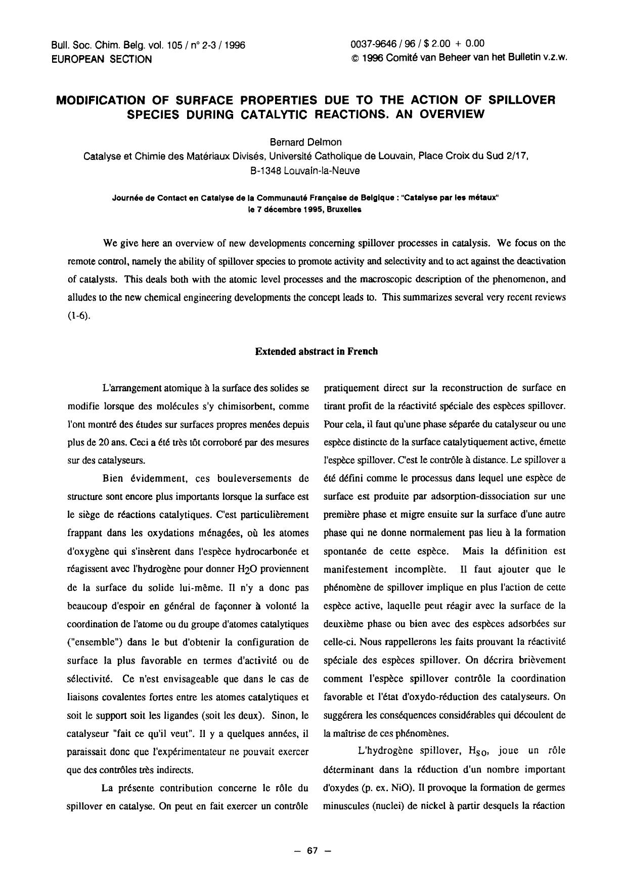 Modification of surface properties due to the action of spillover species during catalytic reactions. An overview by Unknown