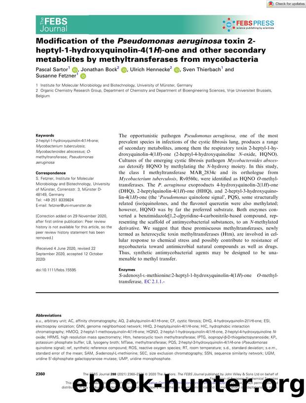 Modification of the PseudomonasÂ aeruginosa toxin 2âheptylâ1âhydroxyquinolinâ4(1H)âone and other secondary metabolites by methyltransferases from mycobacteria by Unknown