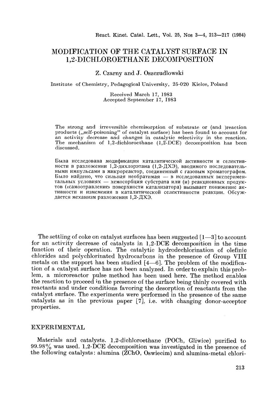 Modification of the catalyst surface in 1,2-dichloroethane decomposition by Unknown