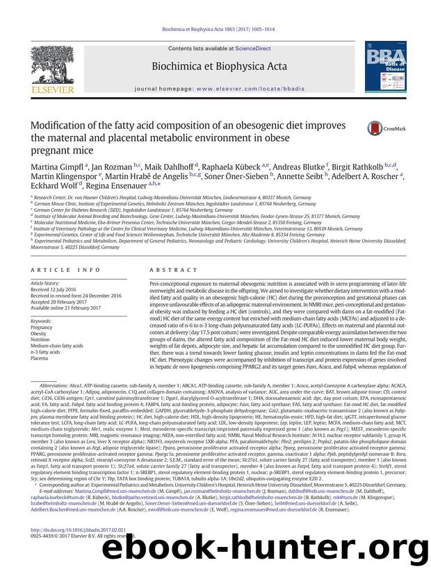 Modification of the fatty acid composition of an obesogenic diet improves the maternal and placental metabolic environment in obese pregnant mice by unknow