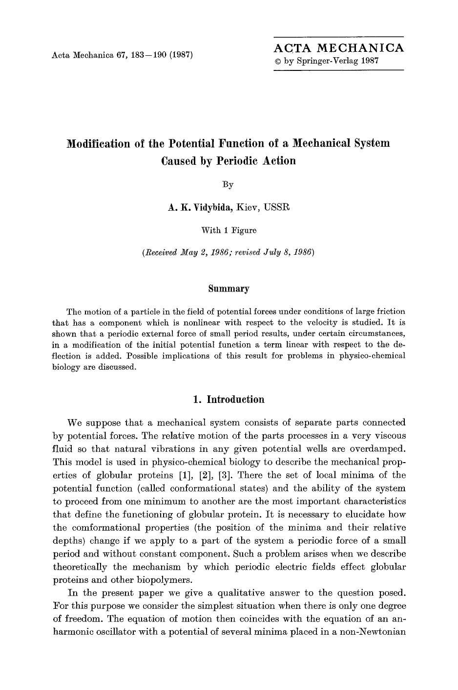 Modification of the potential function of a mechanical system caused by periodic action by Unknown