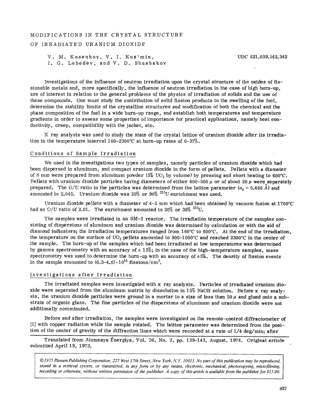 Modifications in the crystal structure of irradiated uranium dioxide by Unknown