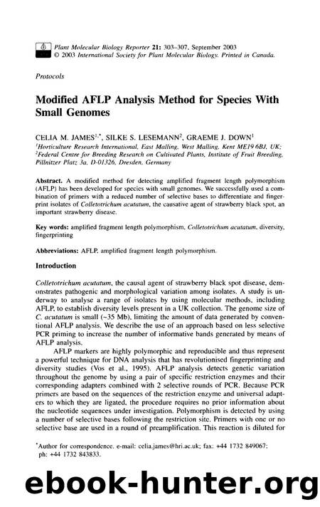 Modified AFLP analysis method for species with small genomes by Unknown