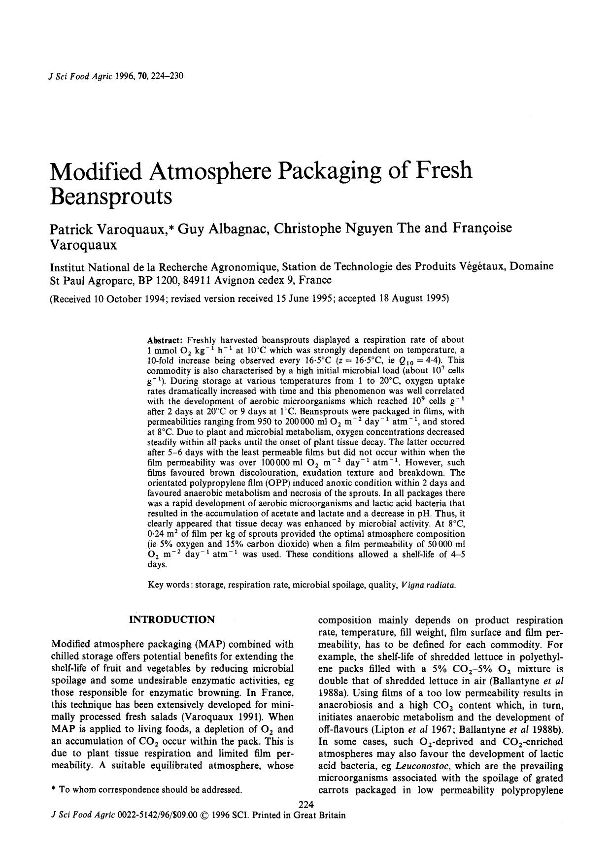 Modified Atmosphere Packaging of Fresh Beansprouts by Unknown