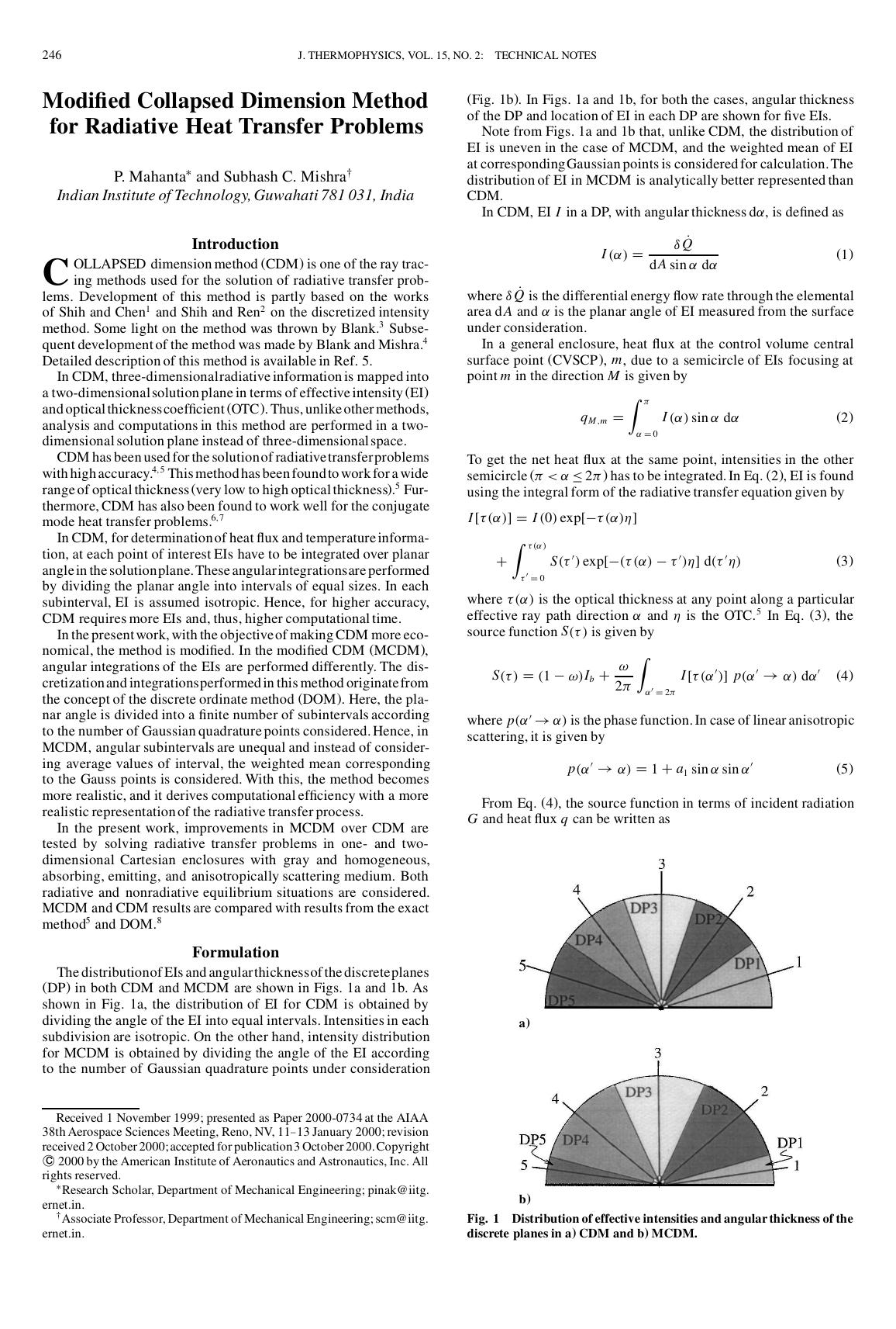 Modified Collapsed Dimension Method for Radiative Heat Transfer Problems by Unknown