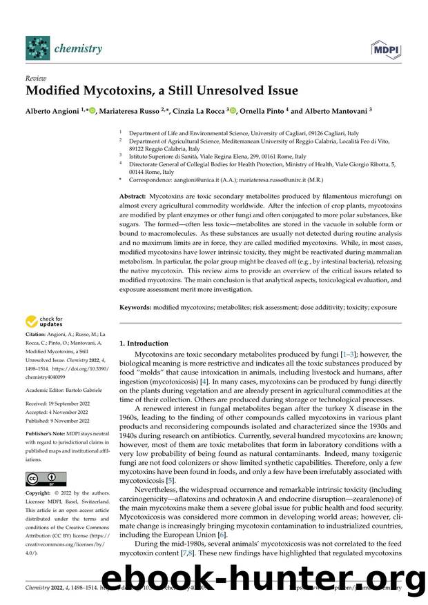 Modified Mycotoxins, a Still Unresolved Issue by Alberto Angioni Mariateresa Russo Cinzia La Rocca Ornella Pinto & Alberto Mantovani