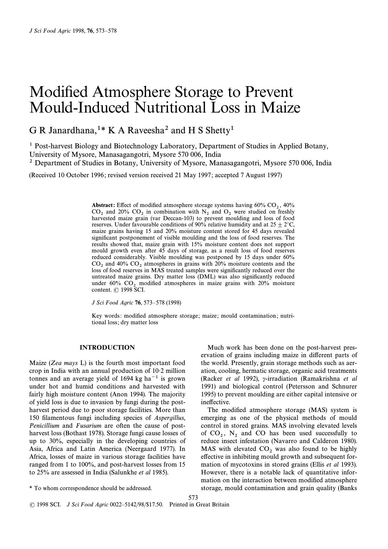 Modified atmosphere storage to prevent mould-induced nutritional loss in maize by Janardhana Raveesha Shetty