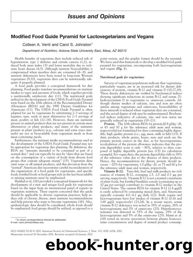 Modified food guide pyramid for lactovegetarians and vegans by Unknown
