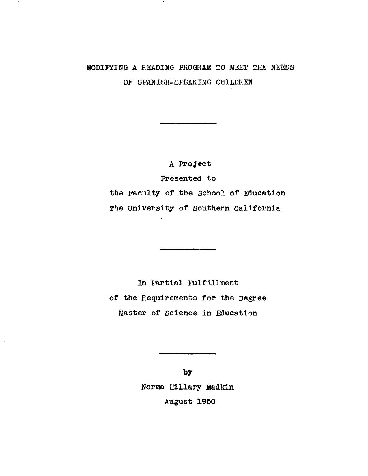 Modifying a reading program to meet the needs of Spanish-speaking children by Madkin Norma Hillary