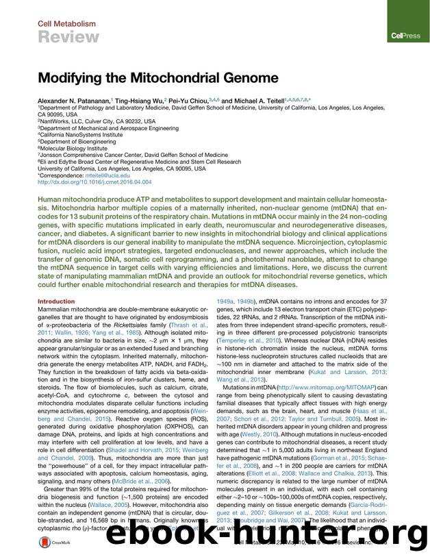 Modifying the Mitochondrial Genome by Alexander N. Patananan & Ting-Hsiang Wu & Pei-Yu Chiou & Michael A. Teitell