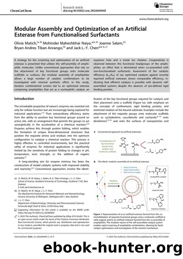 Modular Assembly and Optimization of an Artificial Esterase from Functionalised Surfactants by Unknown