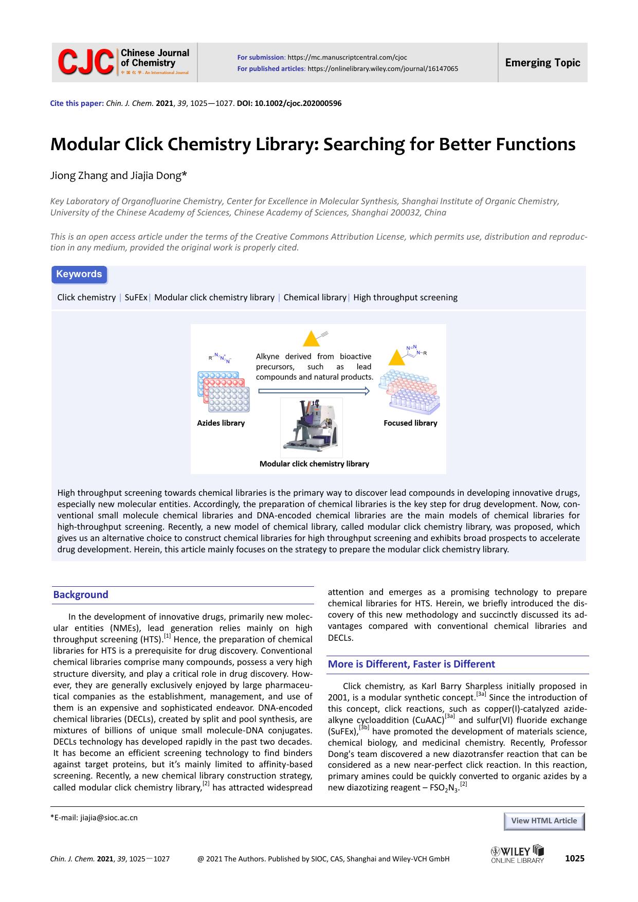 Modular Click Chemistry Library: Searching for Better Functions by dwf