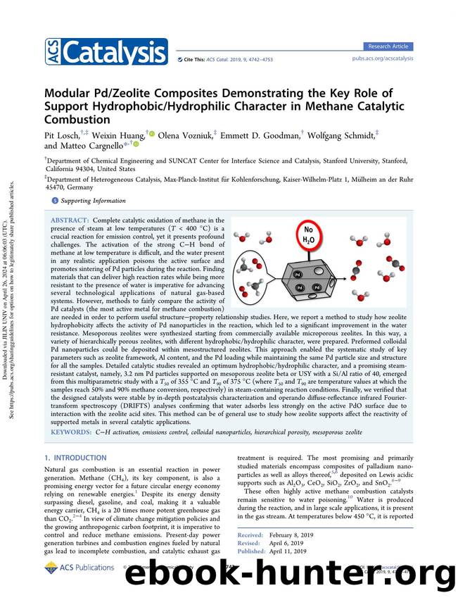 Modular PdZeolite Composites Demonstrating the Key Role of Support HydrophobicHydrophilic Character in Methane Catalytic Combustion by Pit Losch Weixin Huang Olena Vozniuk Emmett D. Goodman Wolfgang Schmidt & Matteo Cargnello