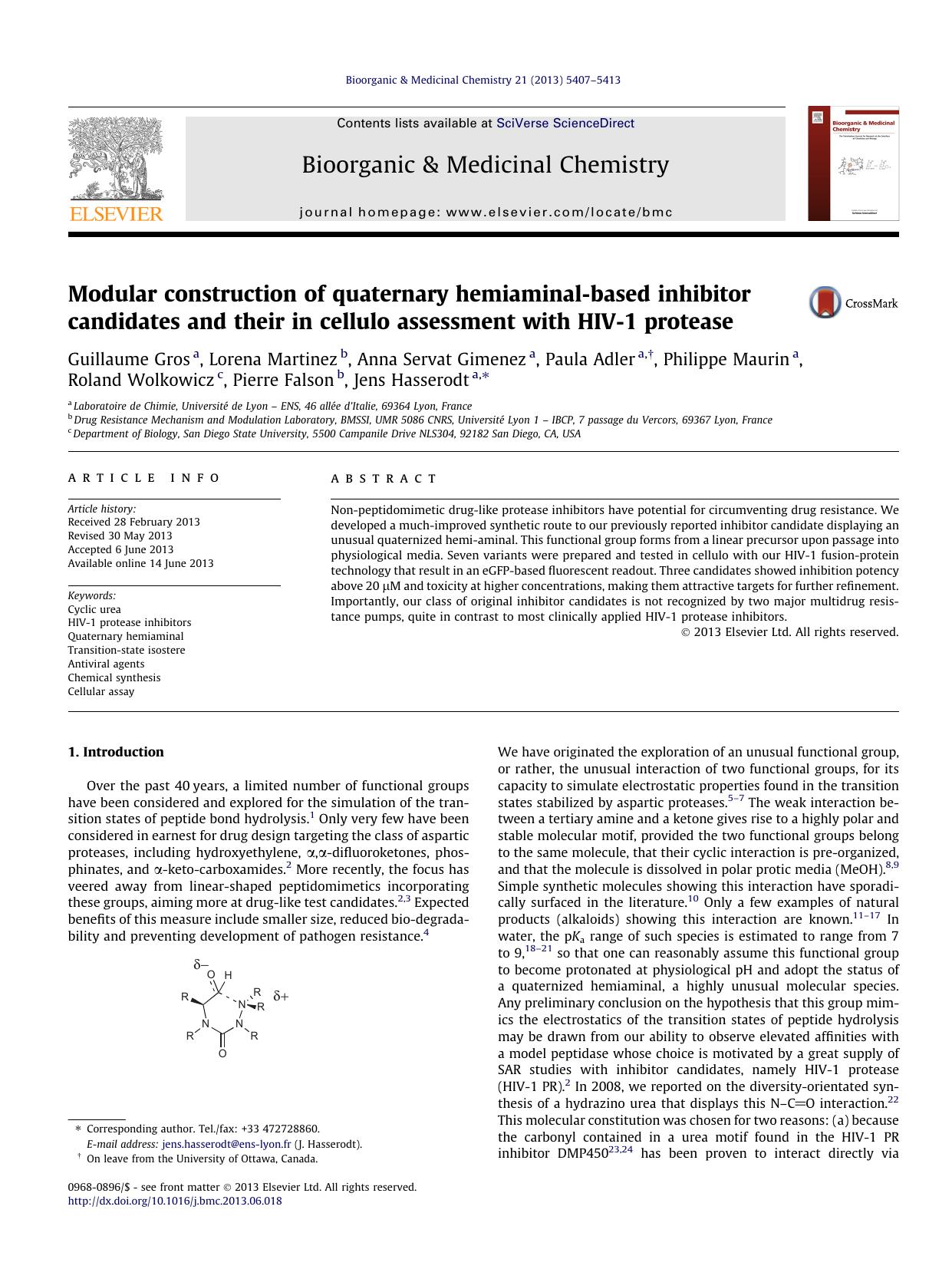 Modular construction of quaternary hemiaminal-based inhibitor candidates and their in cellulo assessment with HIV-1 protease by unknow