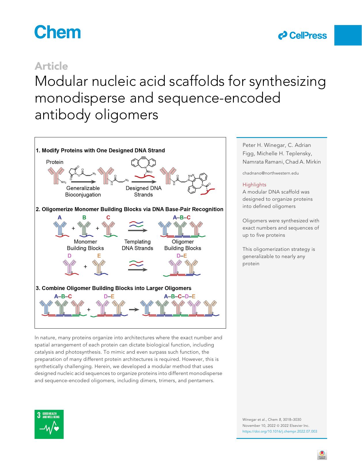 Modular nucleic acid scaffolds for synthesizing monodisperse and sequence-encoded antibody oligomers by Peter H. Winegar