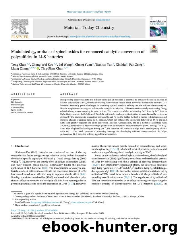 Modulated t2g Orbitals of Spinel Oxides for Enhanced Catalytic Conversion of Polysulfides in Li-S Batteries by unknow
