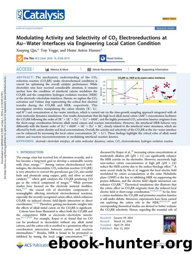 Modulating Activity and Selectivity of CO2 Electroreductions at AuâWater Interfaces via Engineering Local Cation Condition by Xueping Qin Tejs Vegge & Heine Anton Hansen