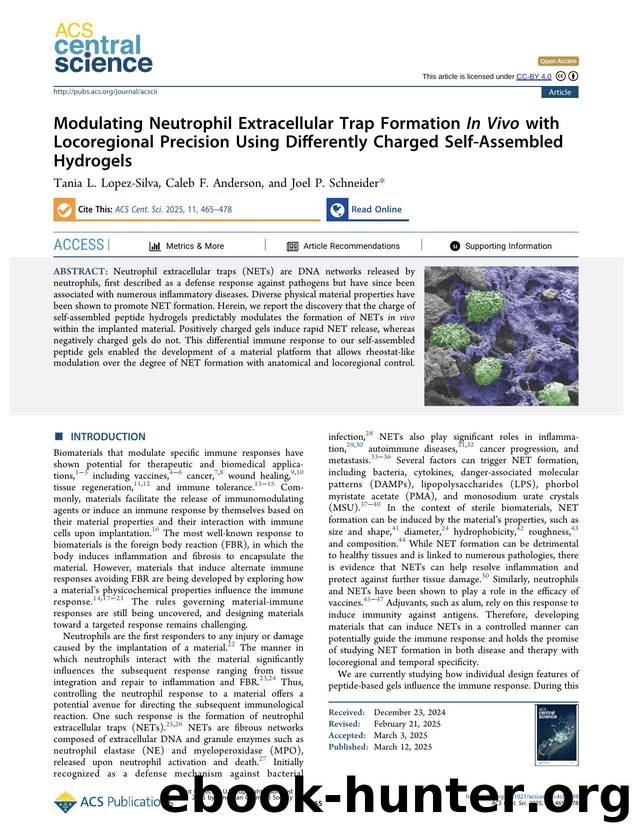 Modulating Neutrophil Extracellular Trap Formation In Vivo with Locoregional Precision Using Differently Charged Self-Assembled Hydrogels by unknow