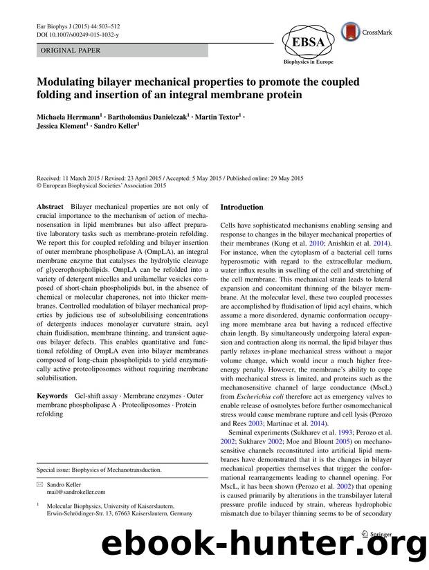 Modulating bilayer mechanical properties to promote the coupled folding and insertion of an integral membrane protein by Michaela Herrmann & Bartholomäus Danielczak & Martin Textor & Jessica Klement & Sandro Keller