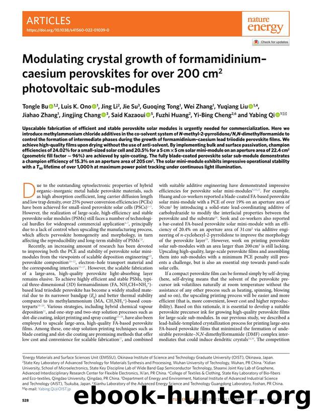Modulating crystal growth of formamidiniumâcaesium perovskites for over 200 cm2 photovoltaic sub-modules by unknow