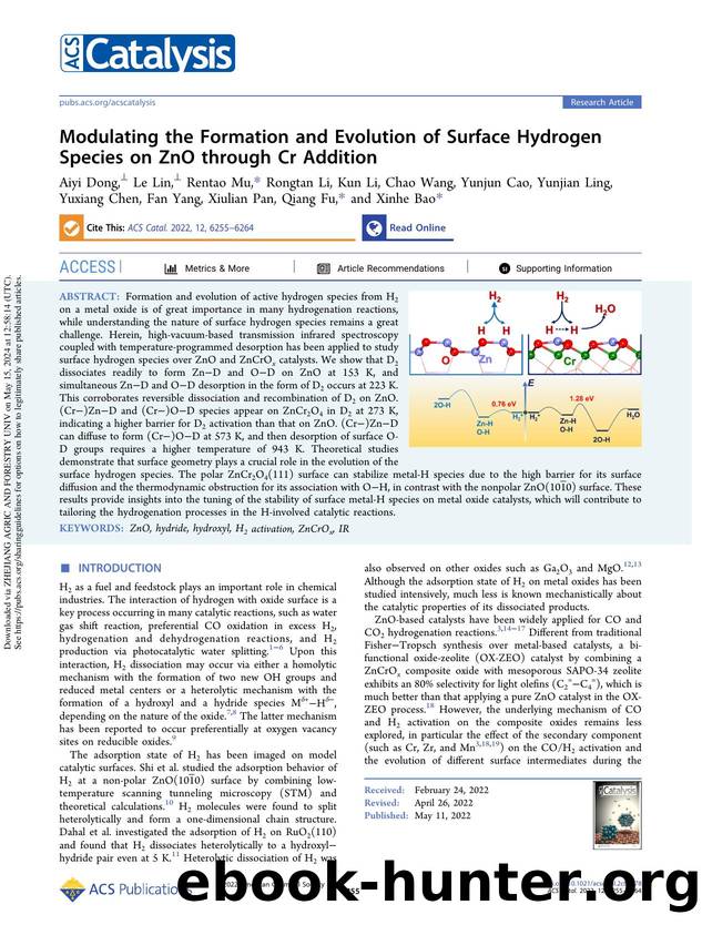 Modulating the Formation and Evolution of Surface Hydrogen Species on ZnO through Cr Addition by unknow