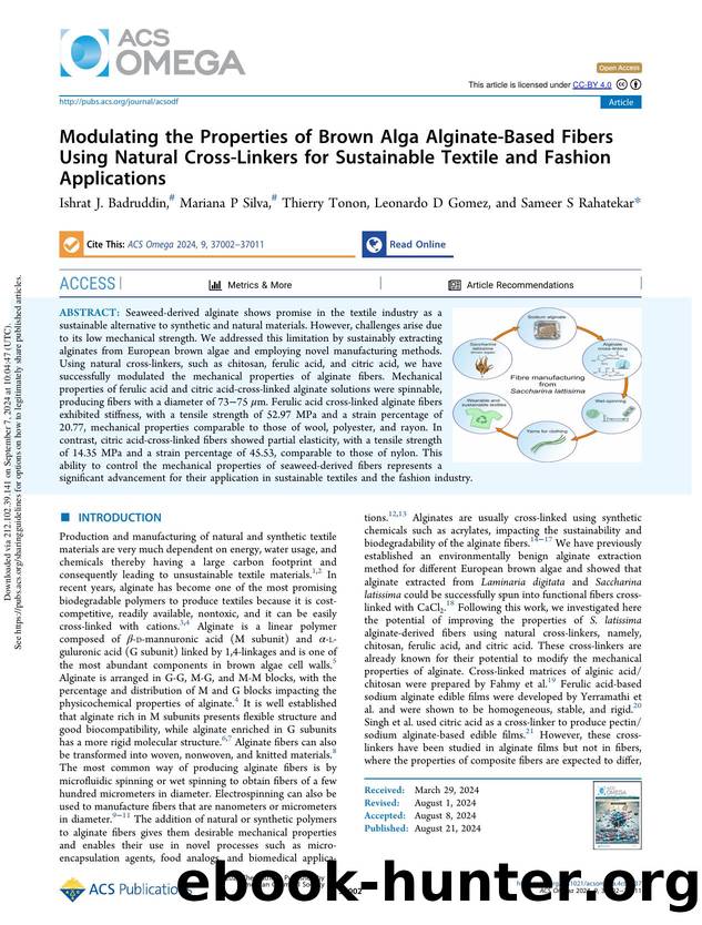 Modulating the Properties of Brown Alga Alginate-Based Fibers Using Natural Cross-Linkers for Sustainable Textile and Fashion Applications by Ishrat J. Badruddin Mariana P Silva Thierry Tonon Leonardo D Gomez & Sameer S Rahatekar