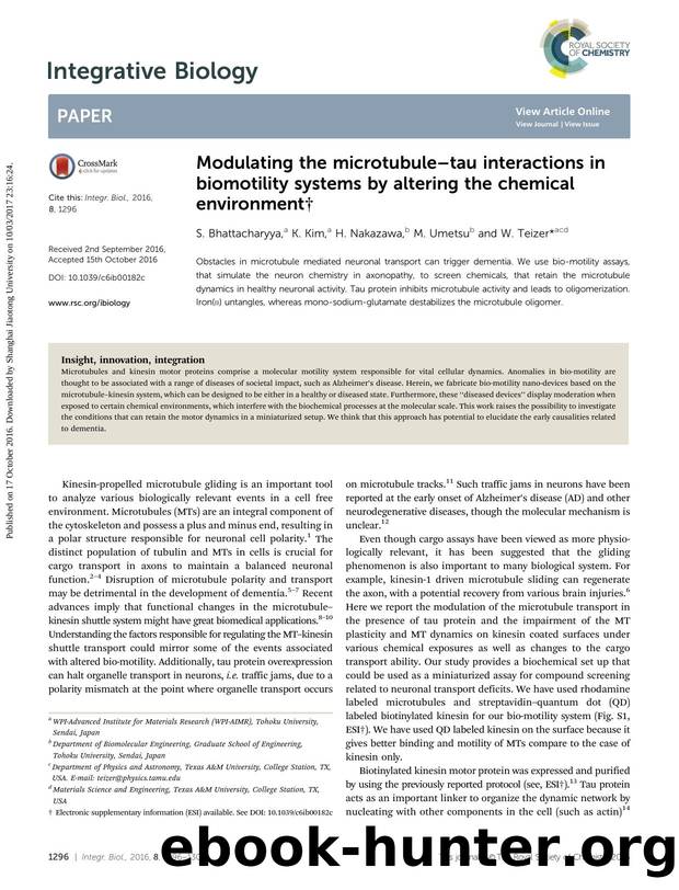 Modulating the microtubule–tau interactions in biomotility systems by altering the chemical environment by S. Bhattacharyya & K. Kim & H. Nakazawa & M. Umetsu & W. Teizer