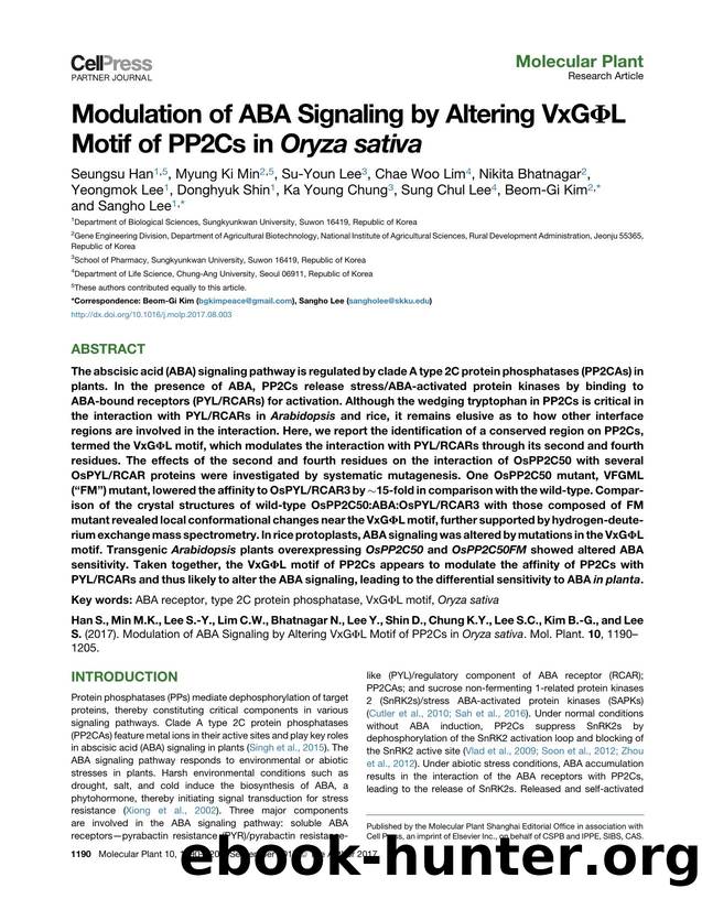 Modulation of ABA Signaling by Altering VxG&Phi;L Motif of PP2Cs in Oryza sativa by unknow