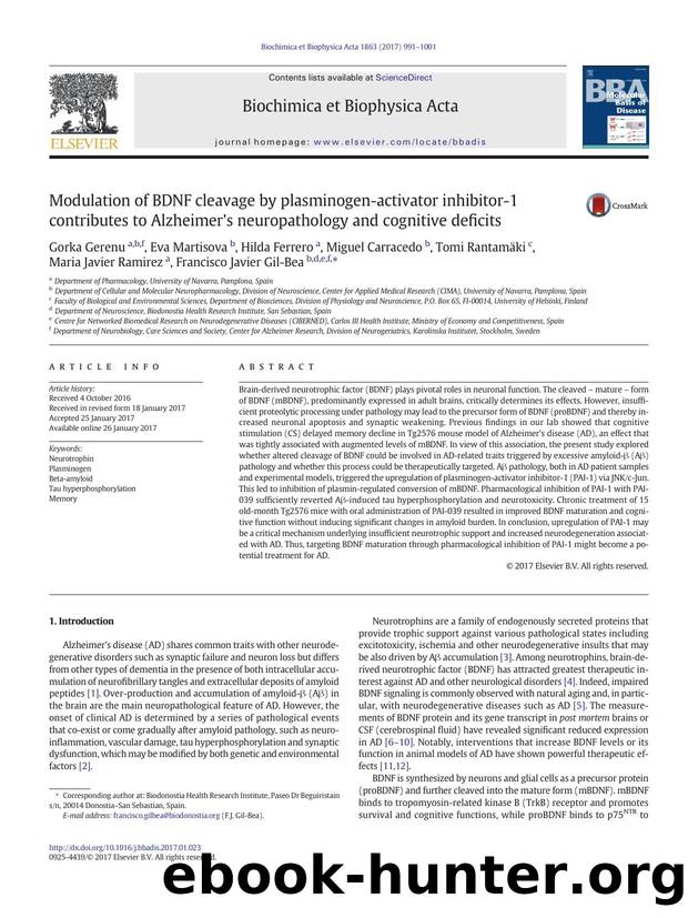 Modulation of BDNF cleavage by plasminogen-activator inhibitor-1 contributes to Alzheimer's neuropathology and cognitive deficits by unknow