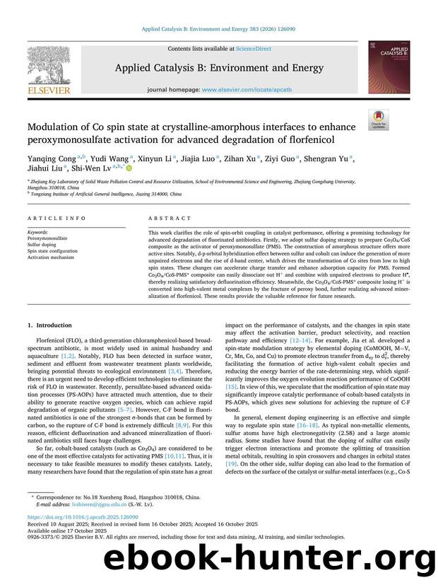 Modulation of Co spin state at crystalline-amorphous interfaces to enhance peroxymonosulfate activation for advanced degradation of florfenicol by unknow
