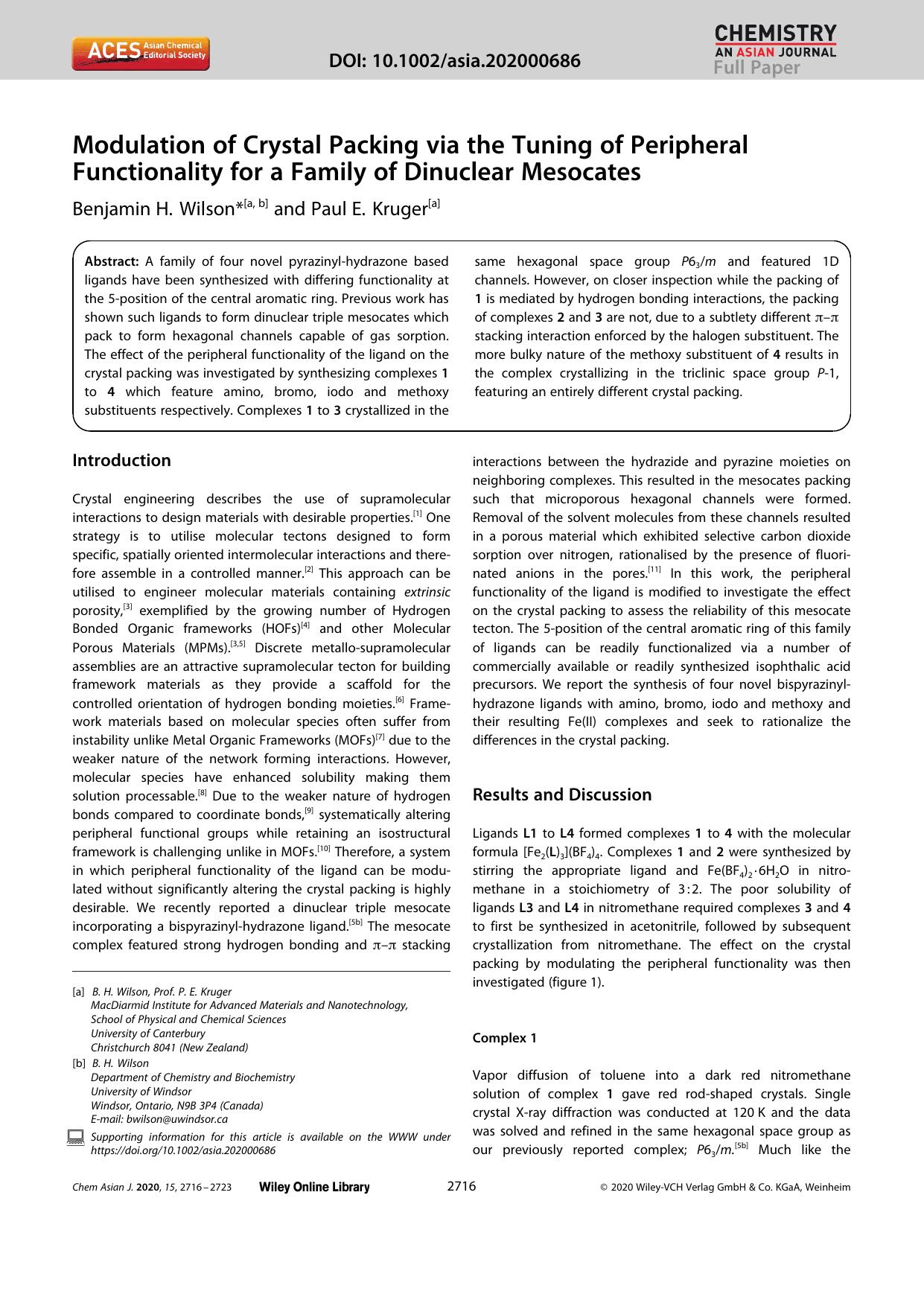Modulation of Crystal Packing via the Tuning of Peripheral Functionality for a Family of Dinuclear Mesocates by Unknown