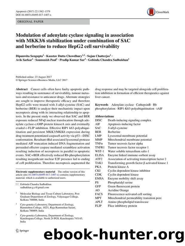 Modulation of adenylate cyclase signaling in association with MKK36 stabilization under combination of SAC and berberine to reduce HepG2 cell survivability by unknow