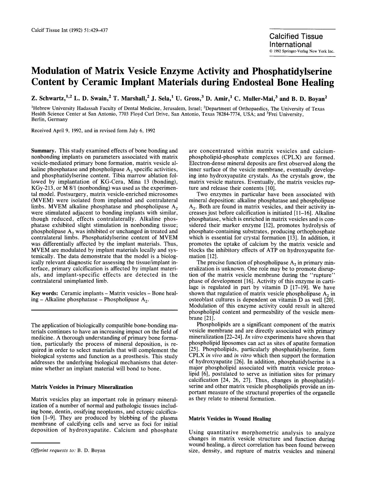 Modulation of matrix vesicle enzyme activity and phosphatidylserine content by ceramic implant materials during endosteal bone healing by Unknown