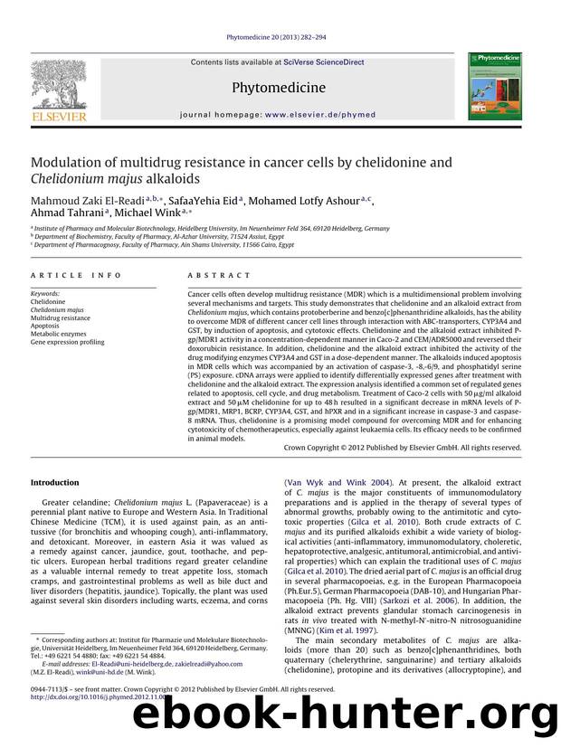 Modulation of multidrug resistance in cancer cells by chelidonine and Chelidonium majus alkaloids by Mahmoud Zaki El-Readi