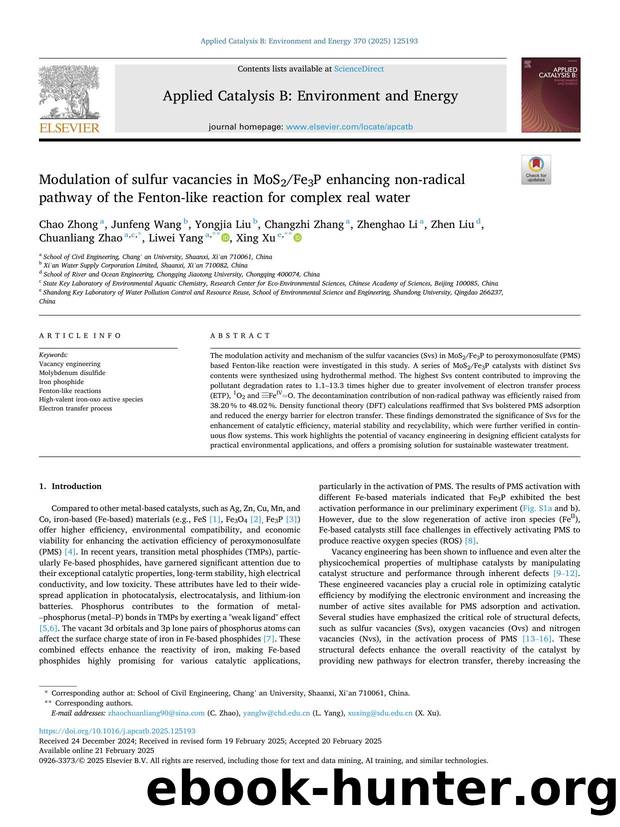 Modulation of sulfur vacancies in MoS2Fe3P enhancing non-radical pathway of the Fenton-like reaction for complex real water by unknow