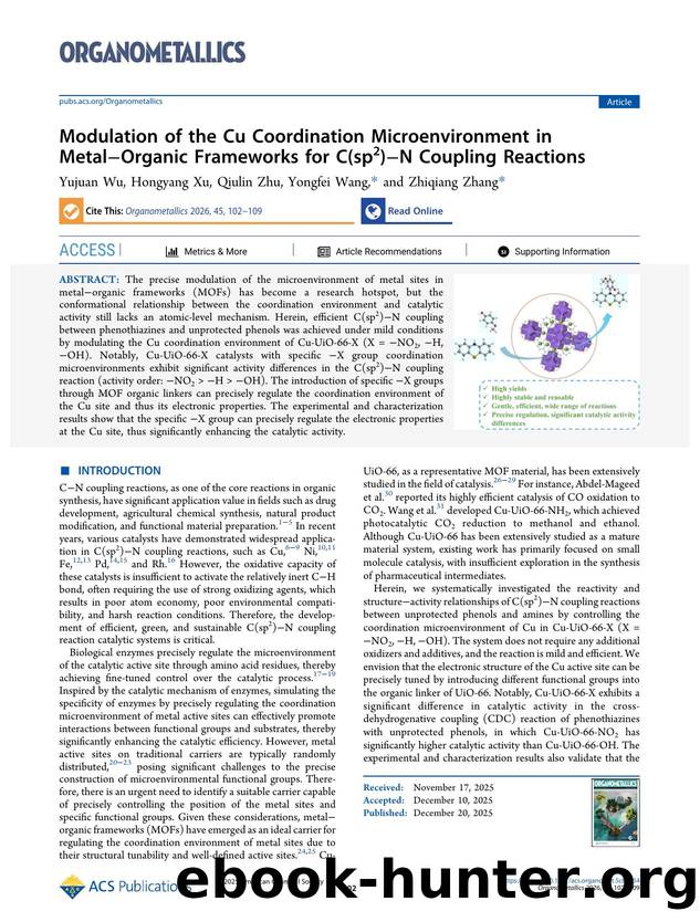 Modulation of the Cu Coordination Microenvironment in MetalâOrganic Frameworks for C(sp2)âN Coupling Reactions by Yujuan Wu Hongyang Xu Qiulin Zhu Yongfei Wang and Zhiqiang Zhang